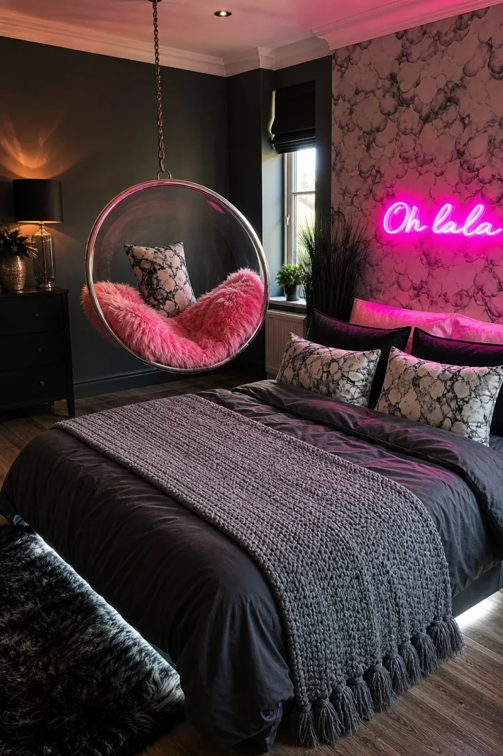A Bubble Chair Dripping in Hot Pink Fur