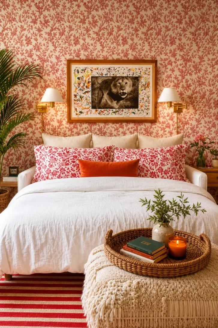 A Lion Print Roars Above Coral Wallpaper