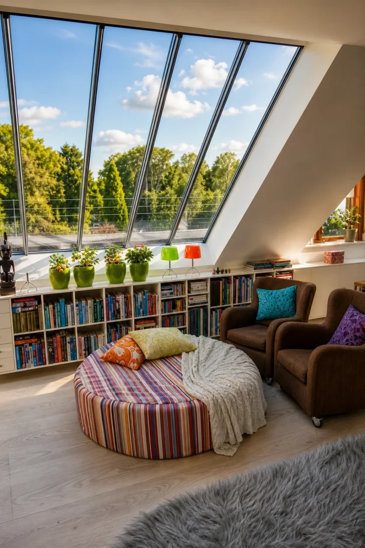 A Round Striped Ottoman Steals the Whole Room