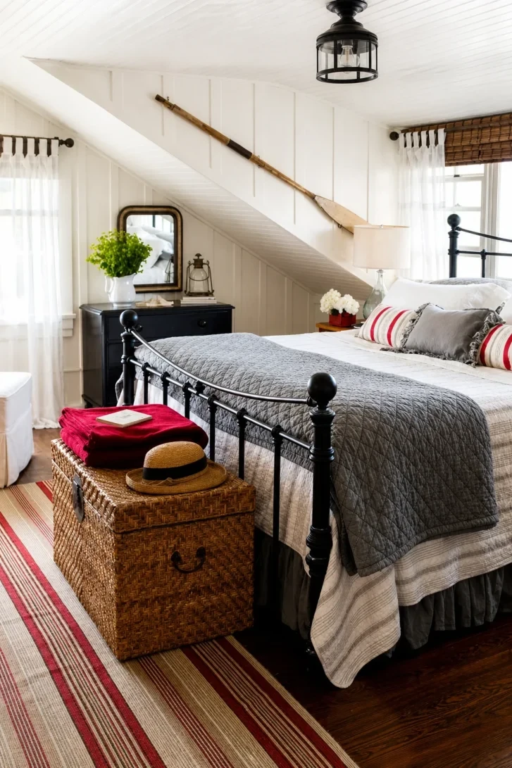 A Wooden Oar Mounted Above the Bed