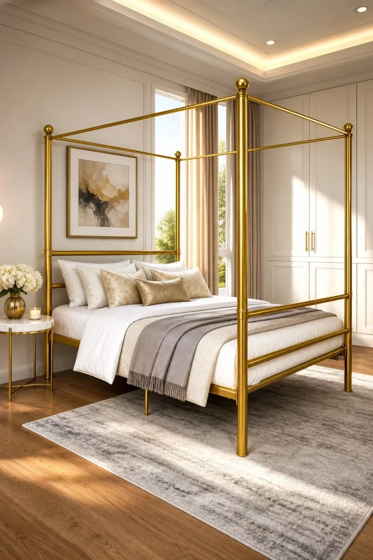 Ball-Finial Gold Posts Command the Entire Room