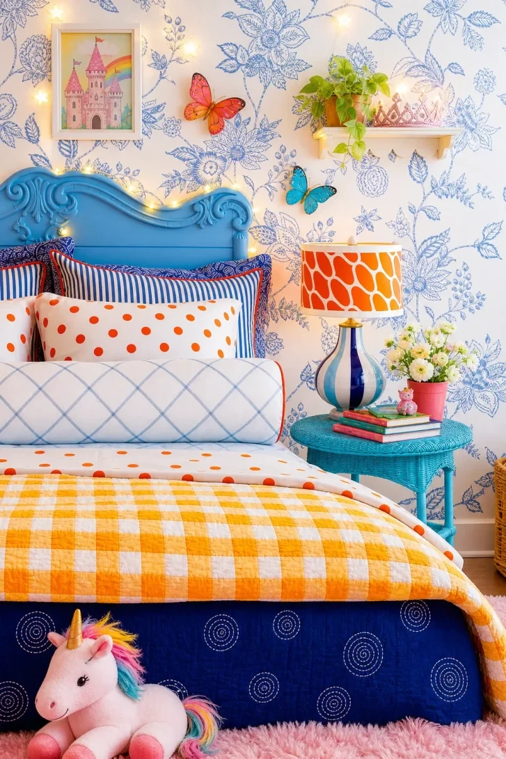 Baroque Blue Headboard Steals the Whole Show