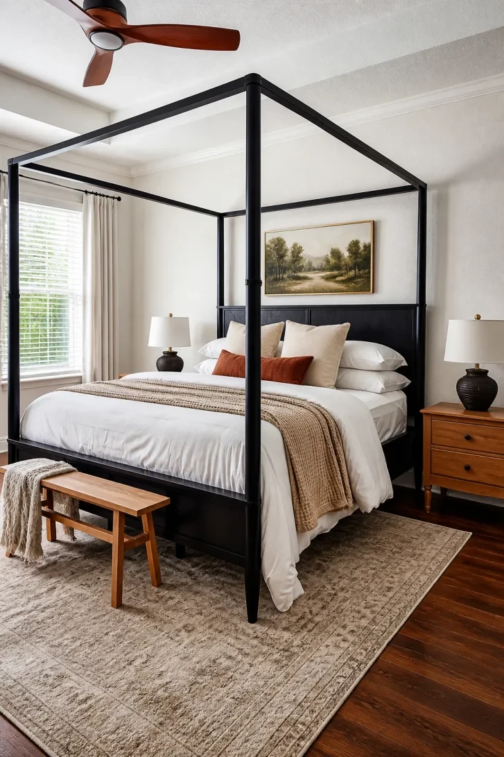 Black Four-Poster Frame Commands the Whole Room