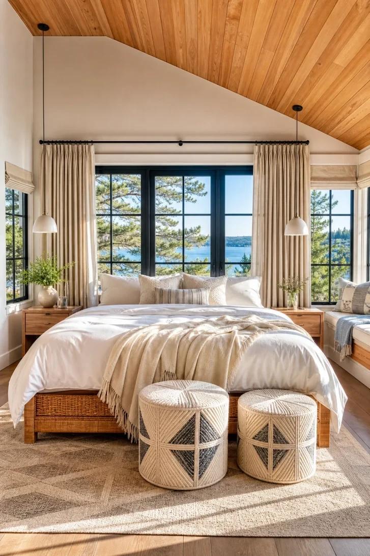Black Steel Windows Frame a Live Water View