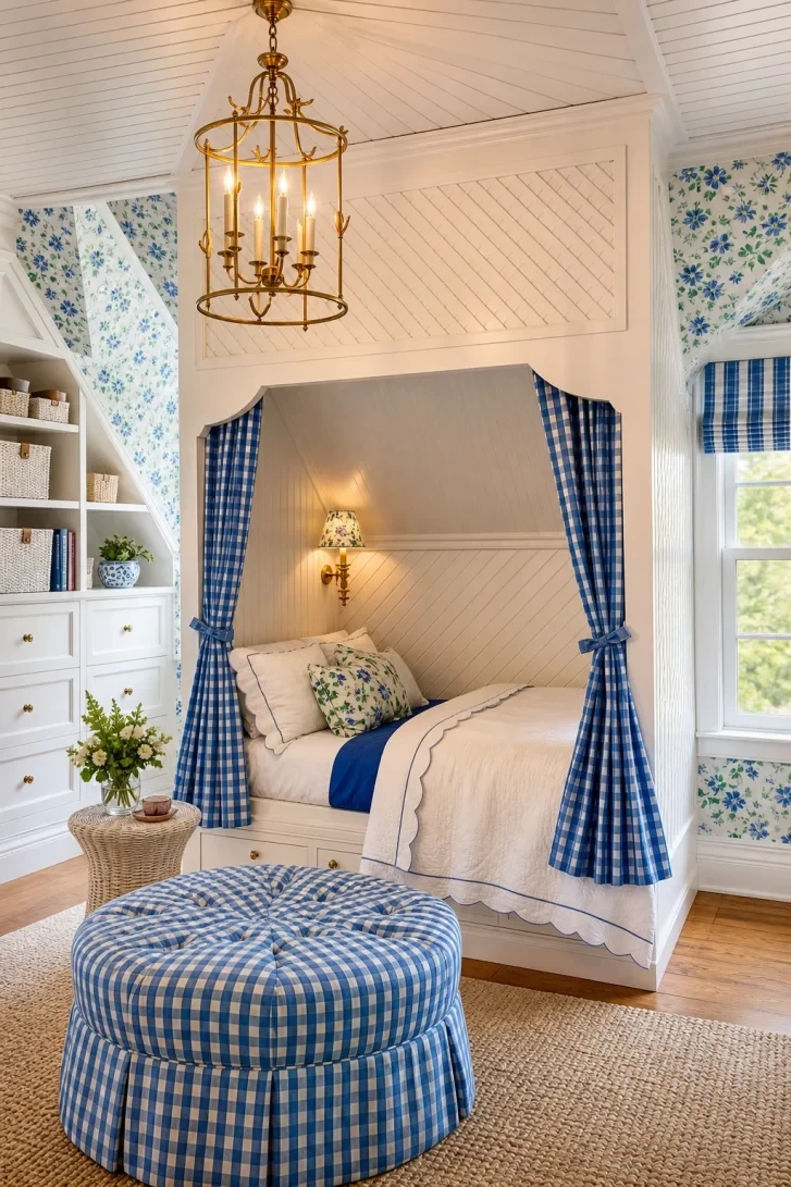Blue Gingham Curtains Turn a Nook Into a Hideaway