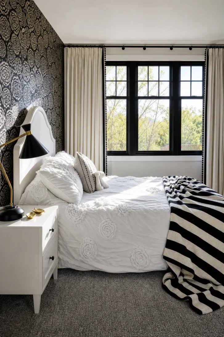 Bold Floral Wallpaper That Makes White Bedding Explode