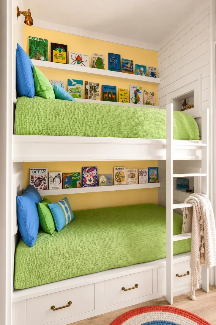 Built-In Book Ledges at Every Bunk Level