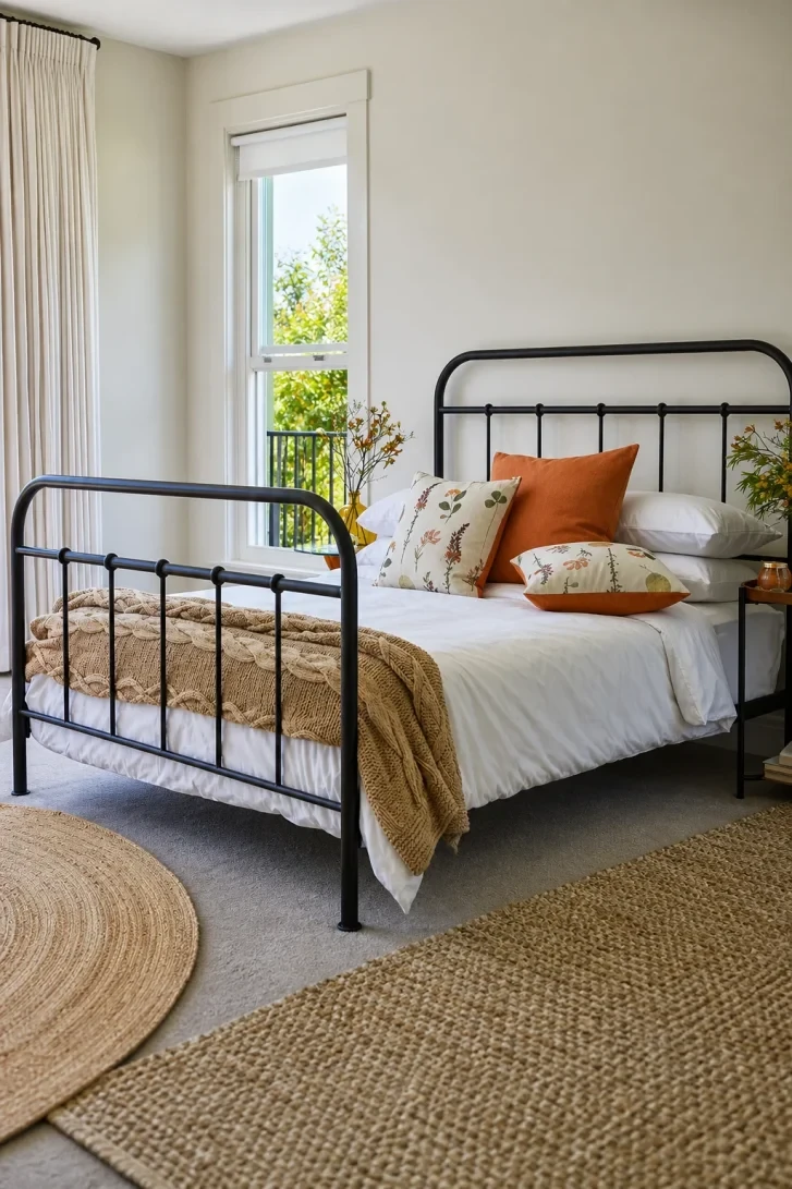 Burnt Orange Pillows Electrify a Matte Black Frame