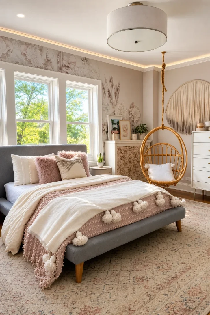 Ceiling-Hung Rattan Egg Chair Steals the Room