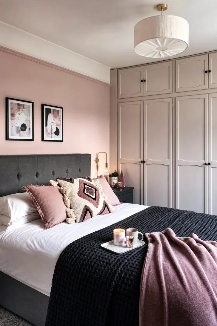 Charcoal Waffle Knit Throw Anchors the Pink Palette