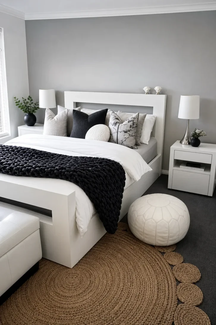 Chunky Knit Throw Anchors a Monochrome Masterpiece