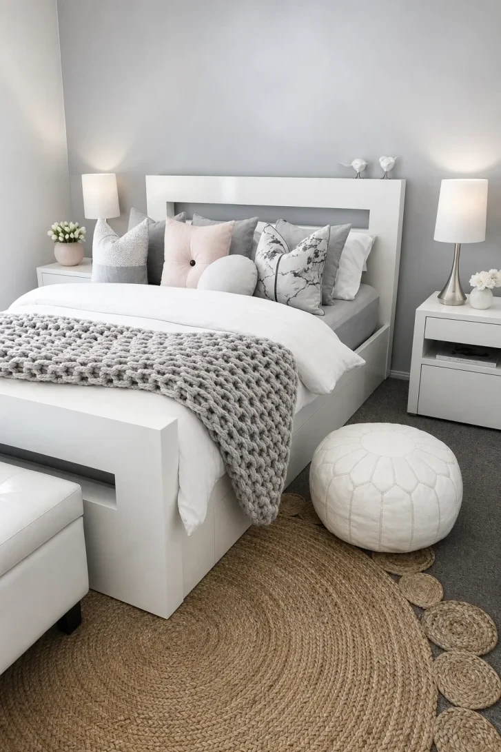 Chunky Knit Throw Meets Marble Pillows and Blush