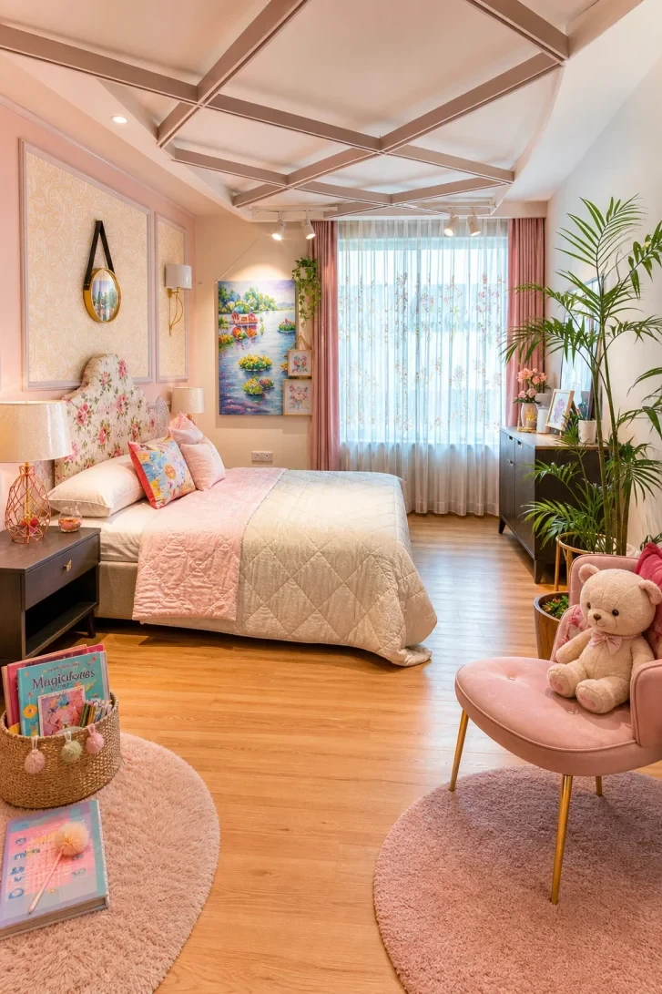 Coffered Pink Ceiling That Steals the Show