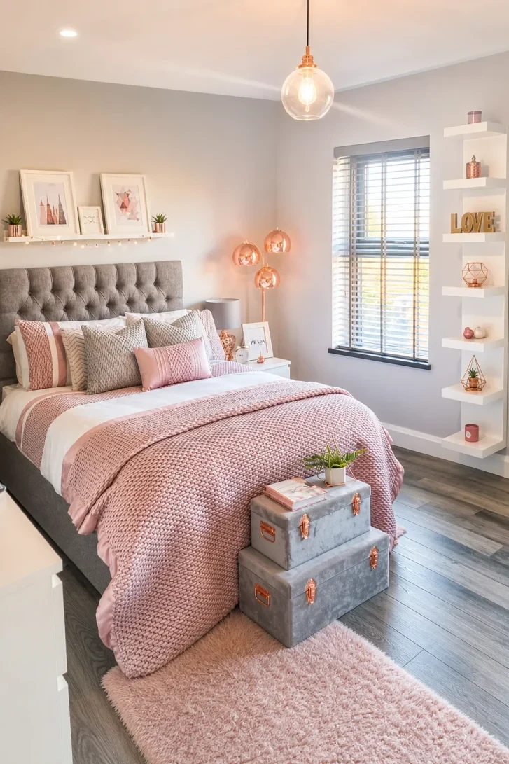 Copper Pendant and Trunks Carry the Whole Room