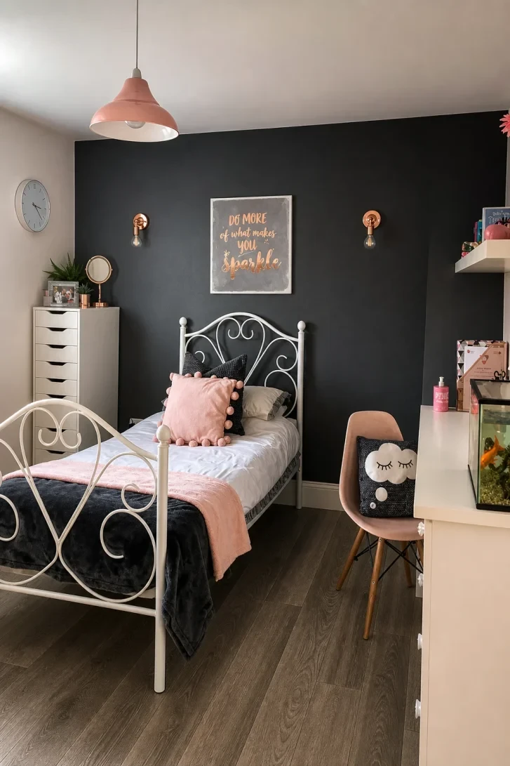 Copper Wall Sconces Against a Dark Accent Wall