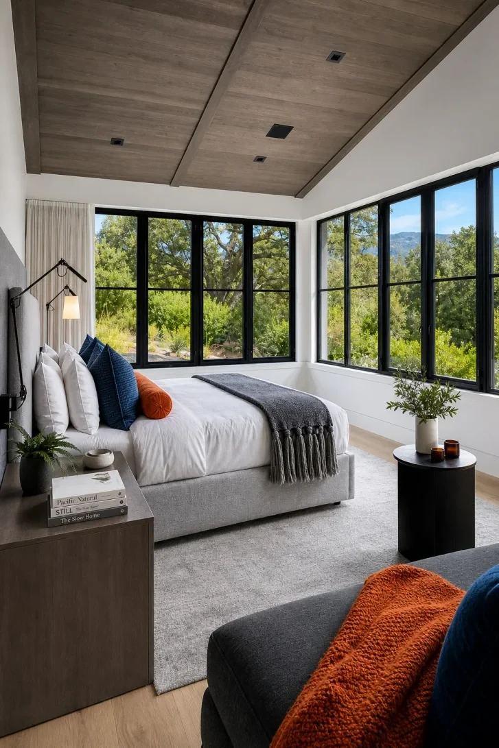 Corner Black-Frame Windows Wrap the Entire Room