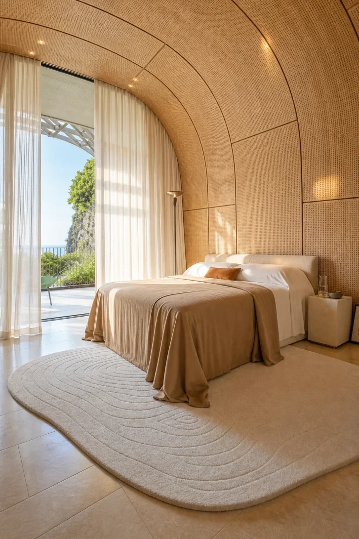 Curved Rattan Ceiling Wraps the Entire Room