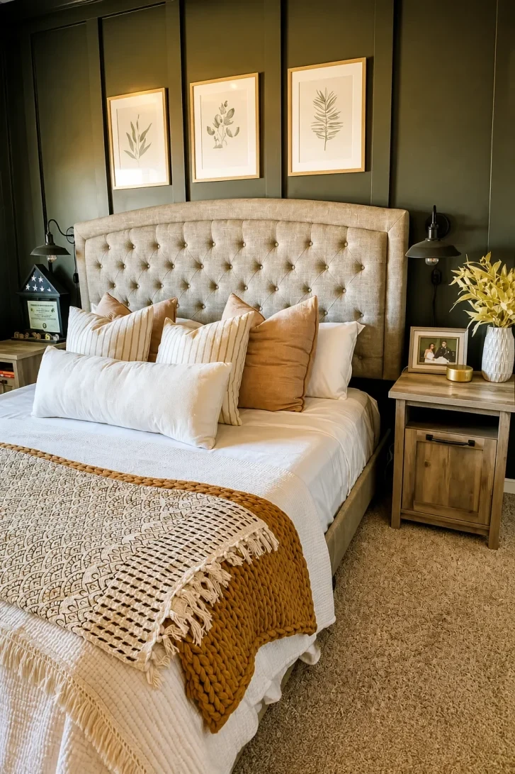 Dark Olive Wainscoting Makes Botanical Prints Pop