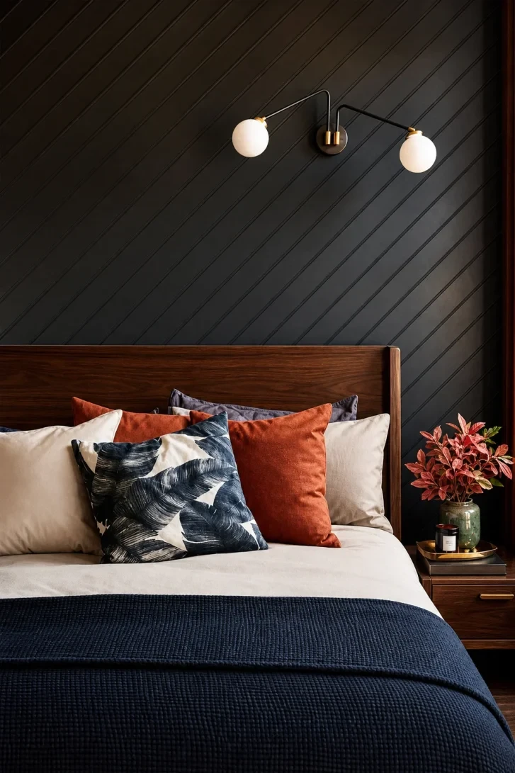 Diagonal Black Shiplap Turns a Wall Into Drama