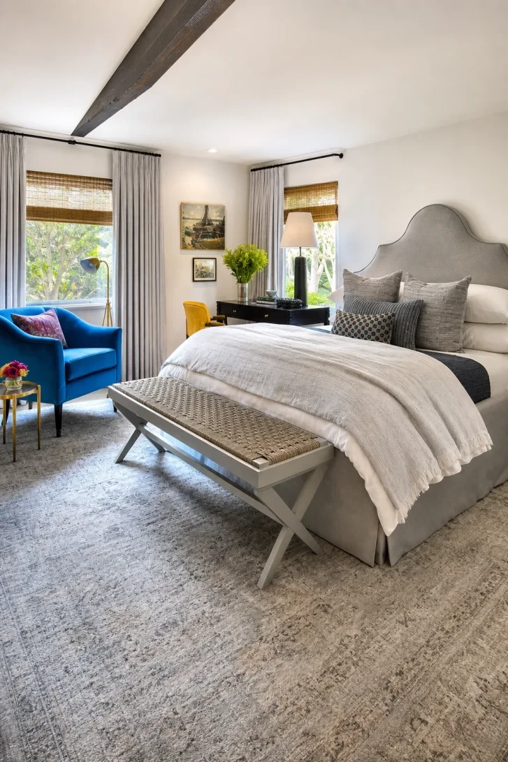 Electric Blue Chair Ignites a Grey Bedroom