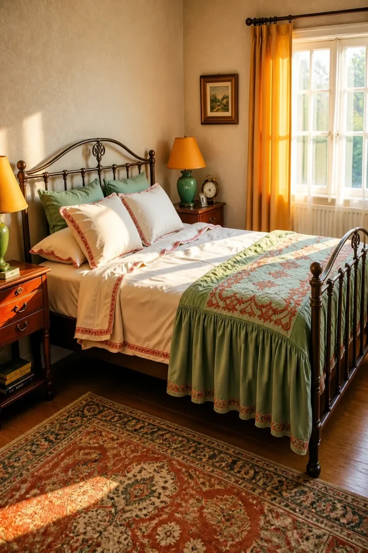 Embroidered Red Border Bedding Steals the Show