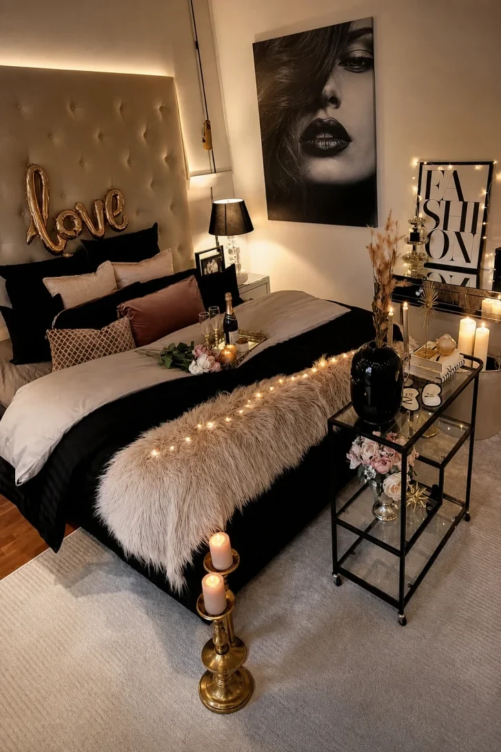 Fairy Lights Draped Over a Faux Fur Throw
