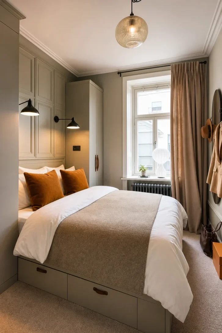 Floor-to-Ceiling Cabinetry Built Around the Bed