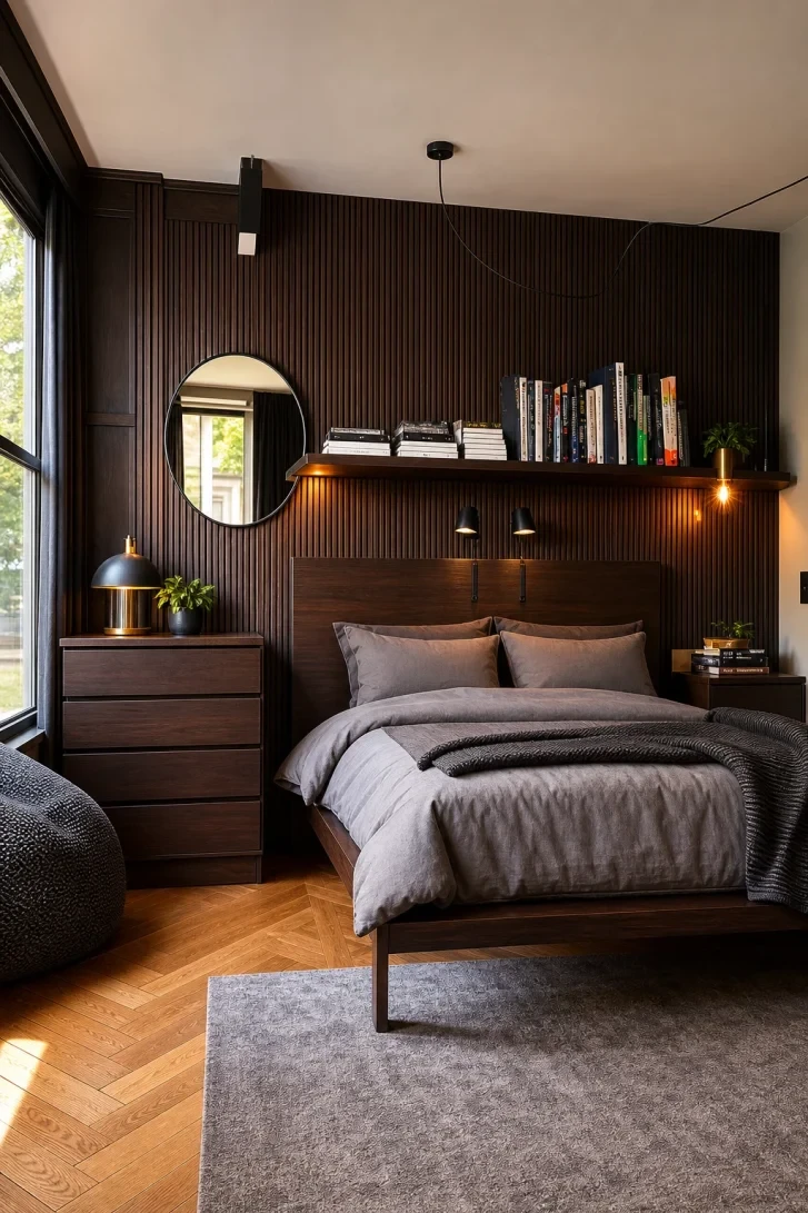 Floor-to-Ceiling Slatted Wall Anchors the Whole Room
