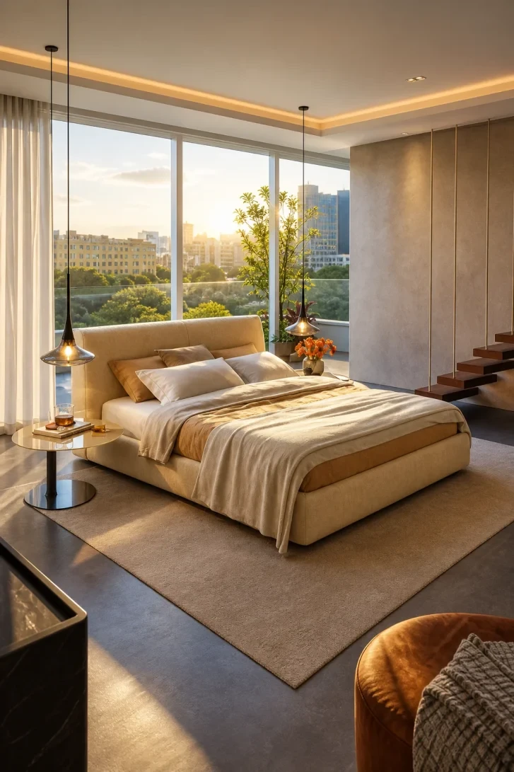 Floor-to-Ceiling Windows Turn Sunset Into a Headboard