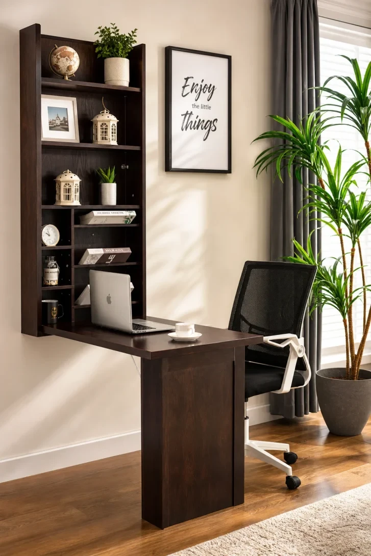 Fold-Down Dark Wood Desk Hides in Plain Sight