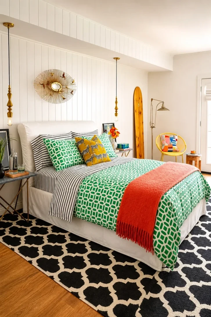 Four Bold Patterns Collide on One Bed