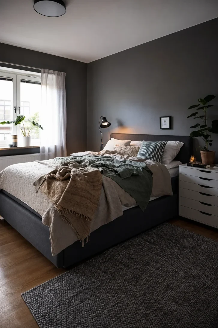 Fringed Linen Throw Draped Over Dark Upholstery