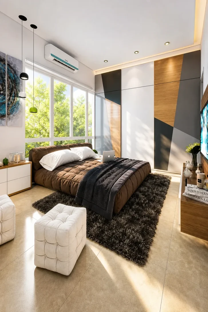 Geometric Wardrobe Wall Steals the Entire Show