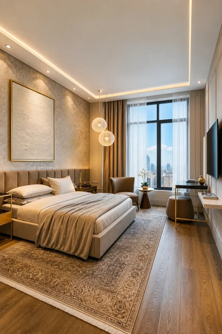 Glowing Cove Ceiling Turns Bedroom Into City Sanctuary