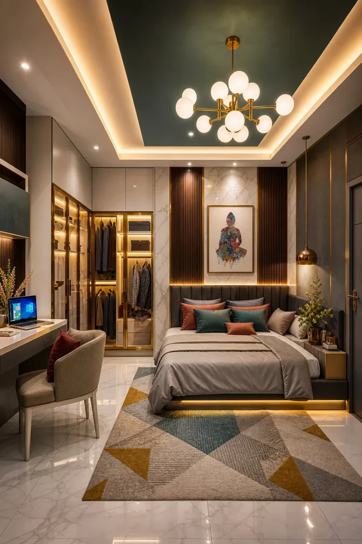 Gold-Framed Open Wardrobe Glows Like a Showcase