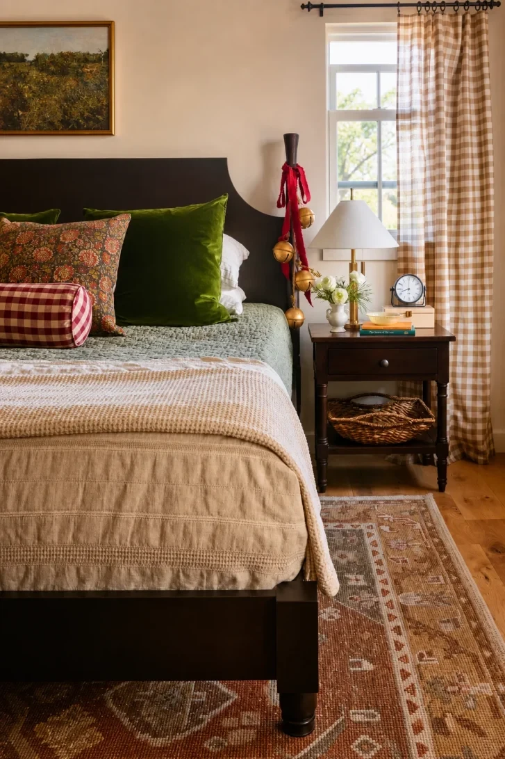 Gold Jingle Bells Hanging From the Headboard