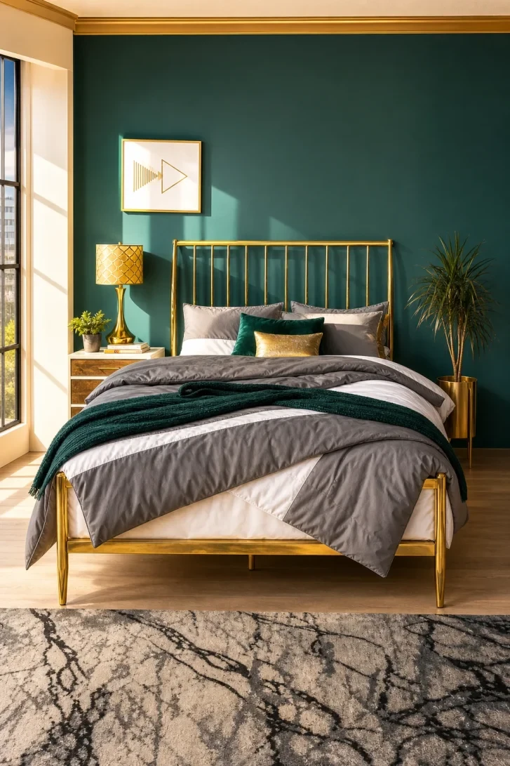 Gold Spindle Frame Against Deep Teal Accent Wall