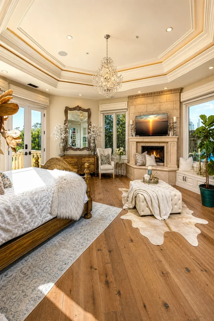 Gold-Trimmed Tray Ceiling Anchors an Entire Room