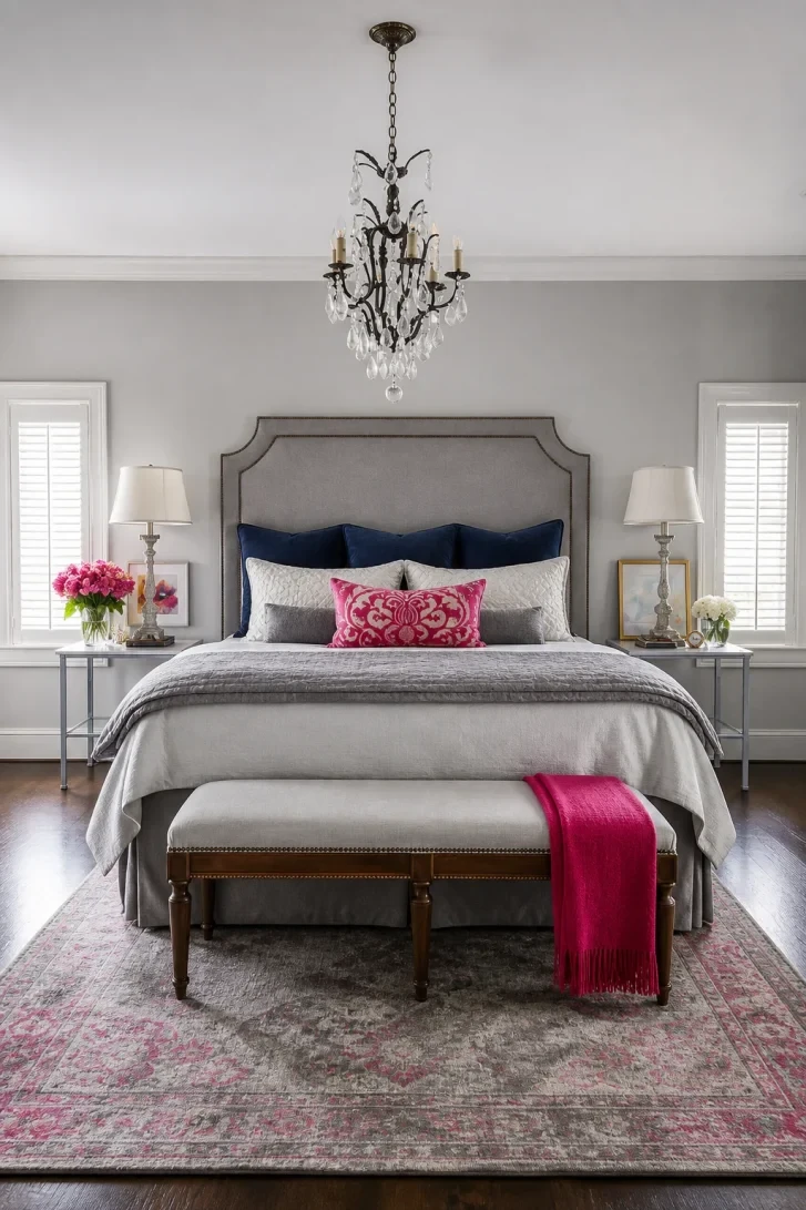 Hot Pink Accents Ignite a Grey and Navy Palette