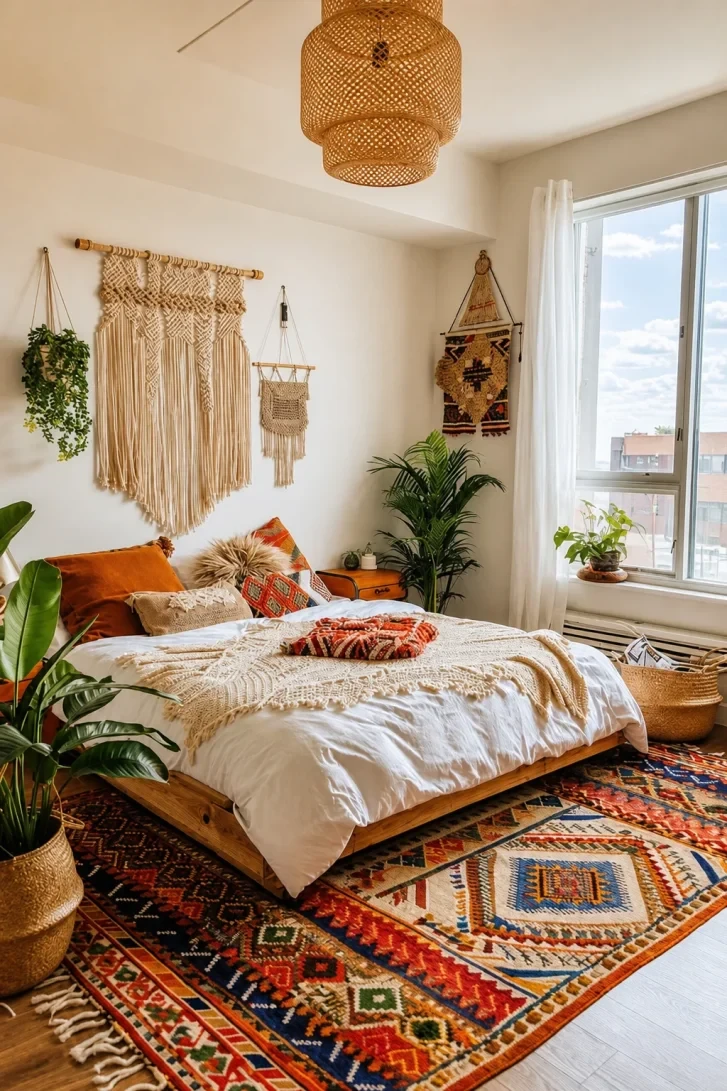 Layered Macrame Wall Takes Over the Headboard Zone