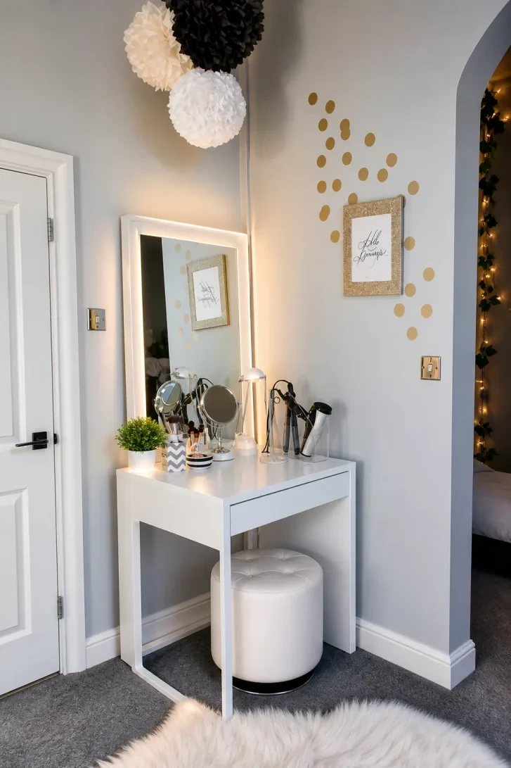 LED Mirror Turns a Corner Into a Vanity