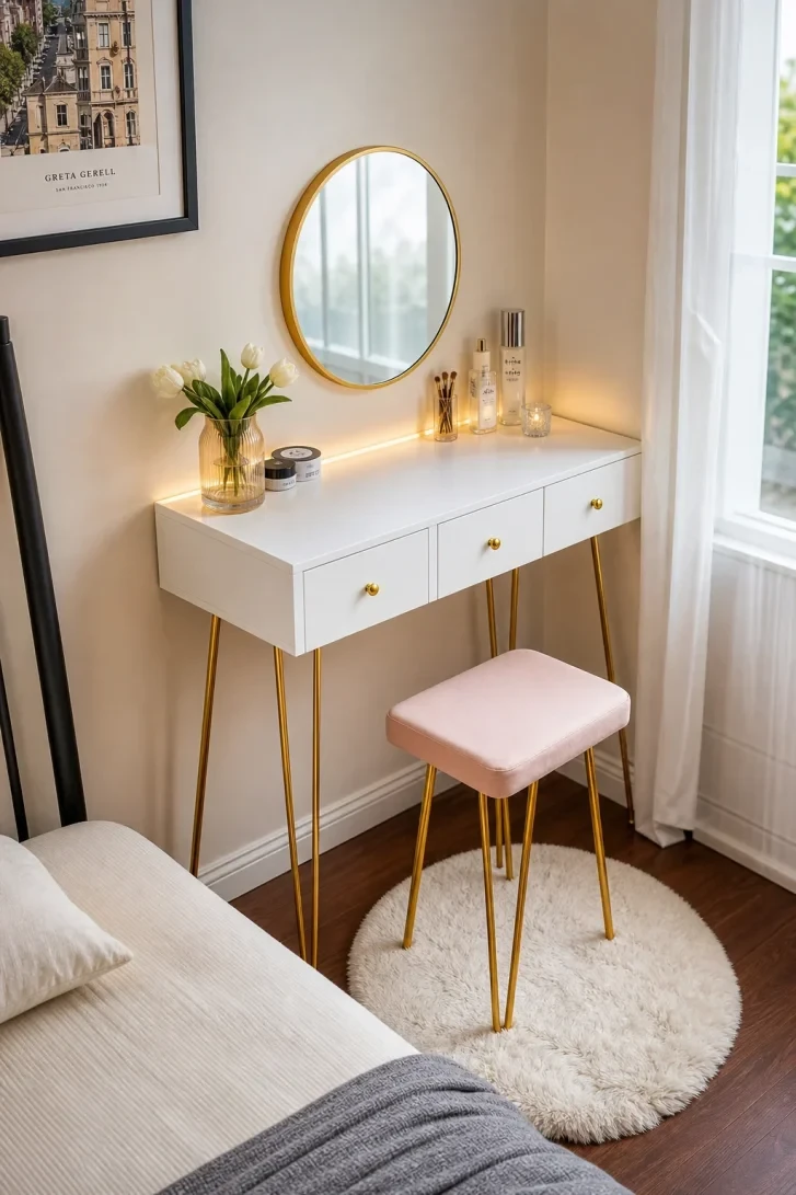 LED Strip Light Transforms a Compact Vanity Corner