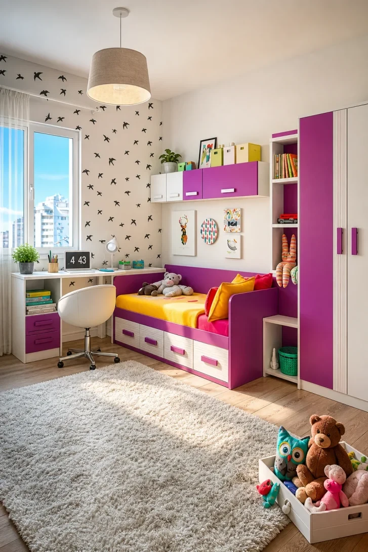 Magenta Bed Frame Doubles as Drawer Storage