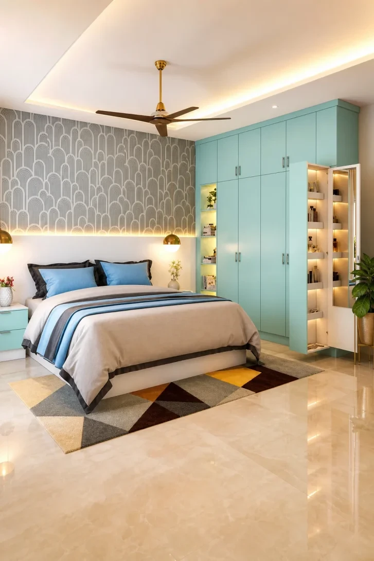 Mint Wardrobe With Built-In Lit Display Shelves