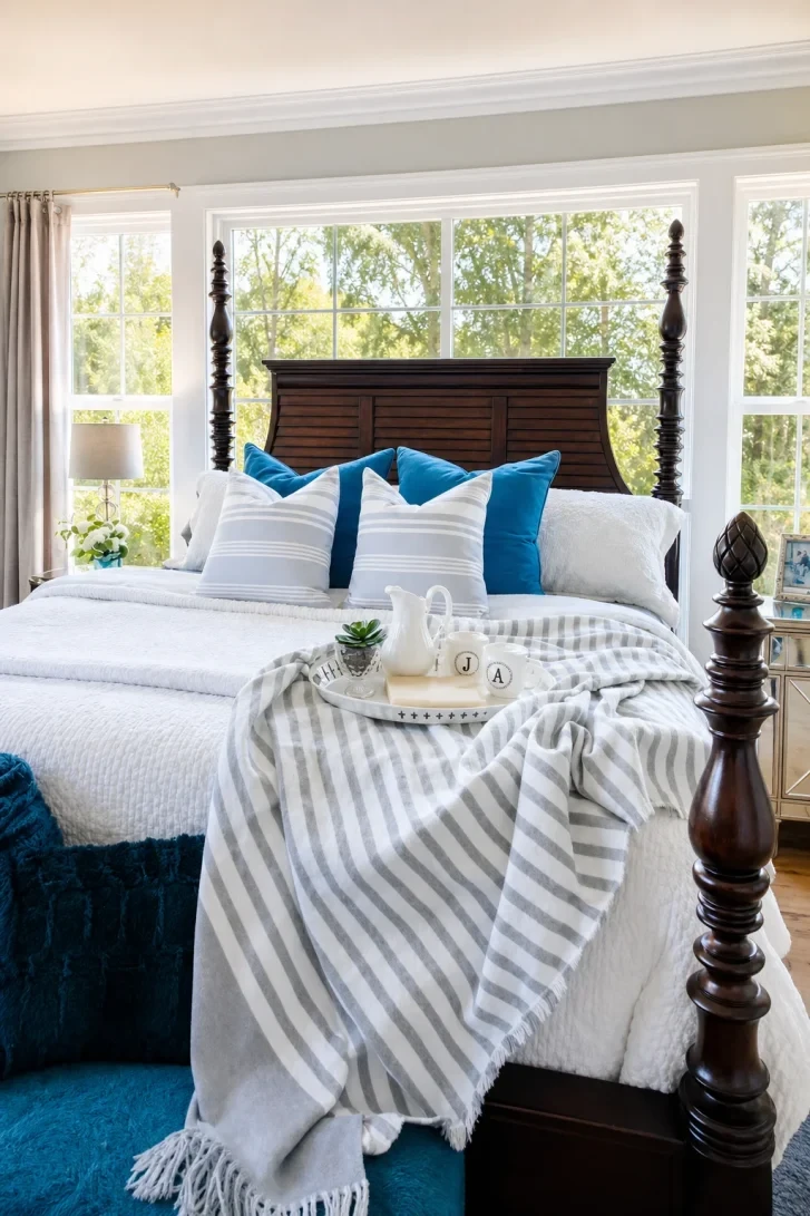 Monogrammed Breakfast Tray Anchors a Window Bed