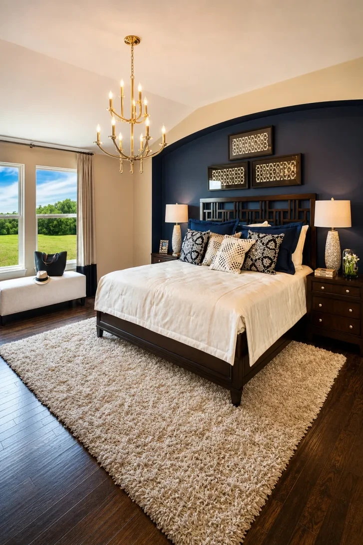 Navy Arch Accent Wall Frames Dark Wood Perfectly