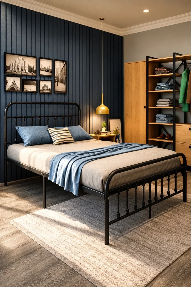 Navy Slat Wall Turns a Black Frame Electric