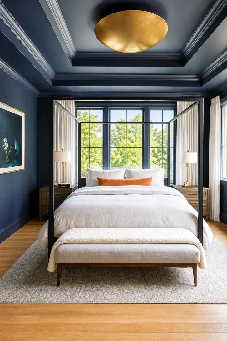 Navy Tray Ceiling Turns Window Wall Into Drama