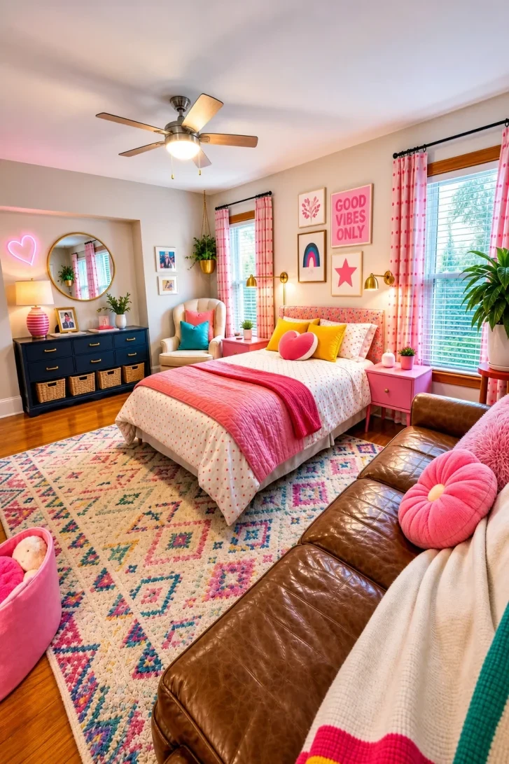 Neon Heart Sign Anchors This Playful Pink Gallery