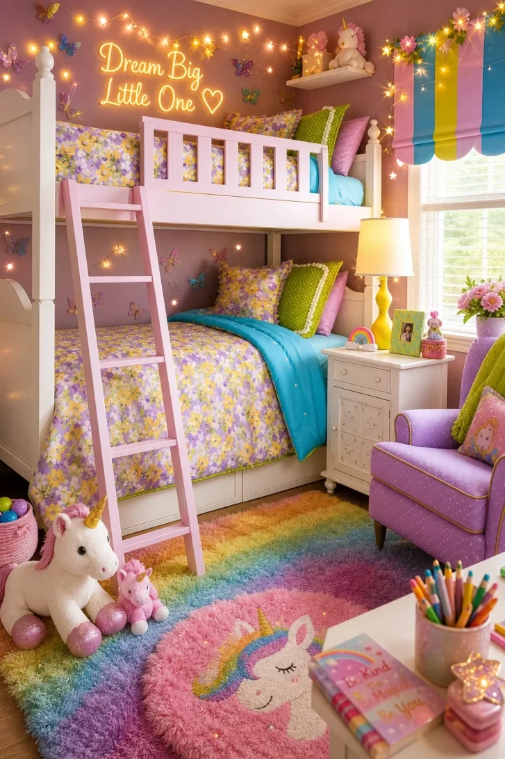 Neon Sign Anchors a Rainbow Unicorn Fantasy Room
